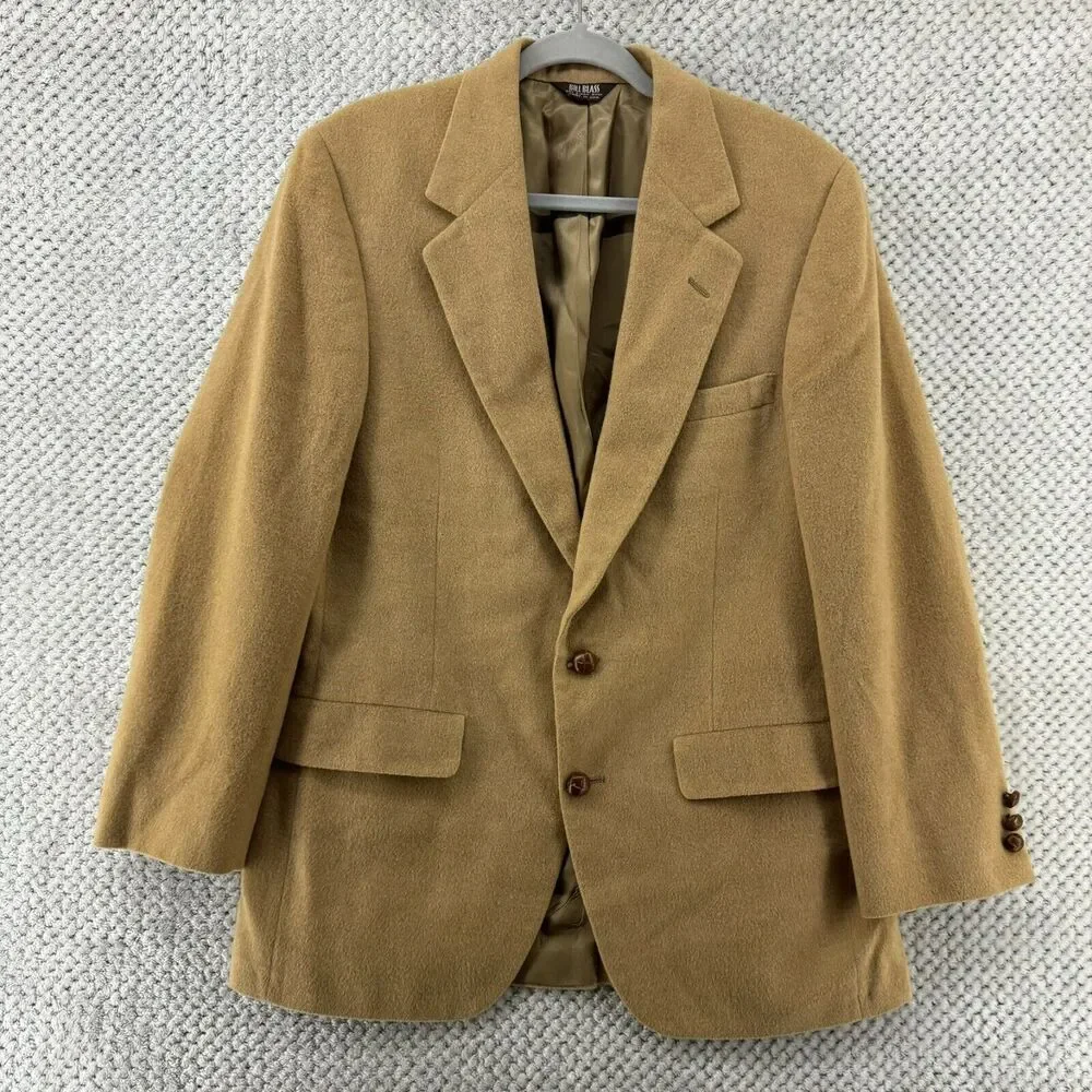 VTG Bill Blass Blazer Men 42 100% Camel Hair Khaki Coat Jackets Lined 2 Button